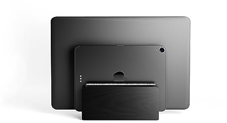 Raico Vertical Laptop Stand Adjustable Premium Wooden Dock Clamshell Macbook Stand Holder - Black Wood | Dual Slot