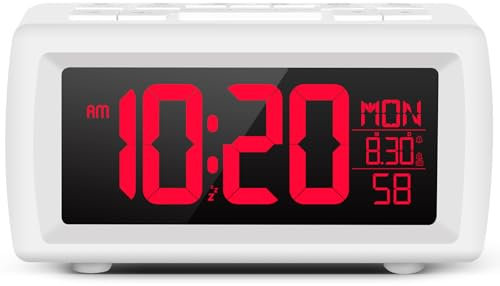 Alarm clock bedside,Digital clocks radio alarm for Bedrooms with Power cord,Large Big Numbers desk clock with Brightness Dimmer,7 Font colors, Dual Alarm(Buzzer/FM Radio) with Sleep Timer,Snooze