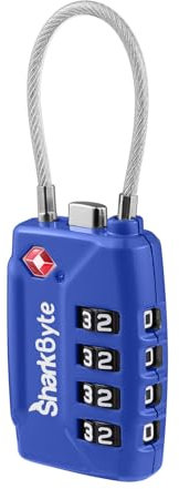 SharkByte TSA Candado de seguridad para maleta, candado de combinación de viaje de 4 esferas, cable de alambre flexible, candado de viaje para maletas, maletas, bolsa de viaje, gimnasio, código de