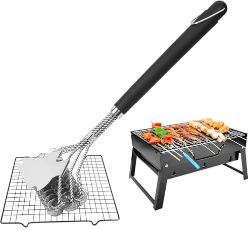 Grill Brush and Scraper Set - Bristle-Free, 304 Stainless Steel BBQ Cleaner with Hooks & 3D Universal Scraper for Outdoor Grill | Heavy-Duty, Safe Grill Accessories (Grill Gifts for Men)