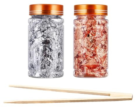 Lwuey Silver Leaf Flakes and Rose Gold Foil Flakes, Multi-Use for Decor DIY