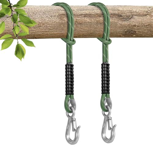 WWFFEN 2er Schaukel Befestigung Seil,1M Hängematte Hängesessel Balken Seil Aufhängungs Set,Tragkraft 450kg,mit Haken,HängemattenBefestigung für Indoor Outdoor-Spielplatzschaukeln Hängematten, Grün