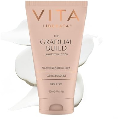 VITA LIBERATA Fabulous Gradual Tanning Lotion 50ml | Travel Size Face and Body Fake Tan, Self Tan with Hyaluronic Acid and Aloe Vera, 8-hour Developing Gradual Tan