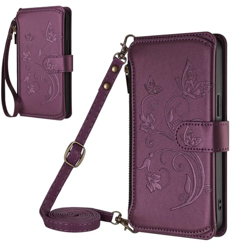 Embossed Folio Flip for Cubot Note 60 Case Wallet PU Leather Pouch Cellphone Shell Kickstand with ID Credit 5 Card Slots Cases Covers Lanyard Strap Zip Coin Purse Cover,Red