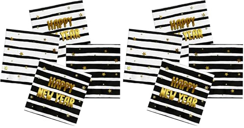 Folat 63756 Servietten - BlackGold HNY - 33 x 33 cm - 20 Stück - Silvester Deko, Neujahrs Party, Neujahr Silvesterdeko, Frohes Neues Jahr, Happy New Year (Packung mit 2)