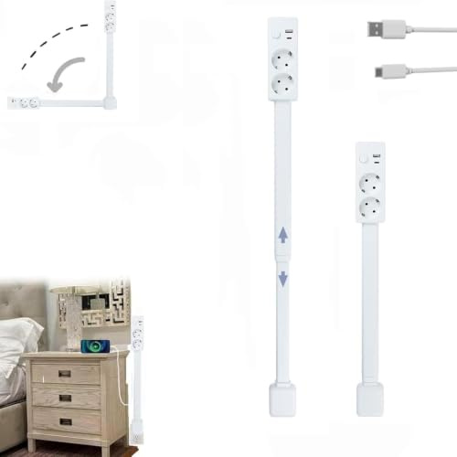 Enchufe Mural Extensible y Giratorio con USB-A, USB-C y 2 Tomas – Ideal para rincones Estrechos como mesitas de Noche, sofás y escritorios.