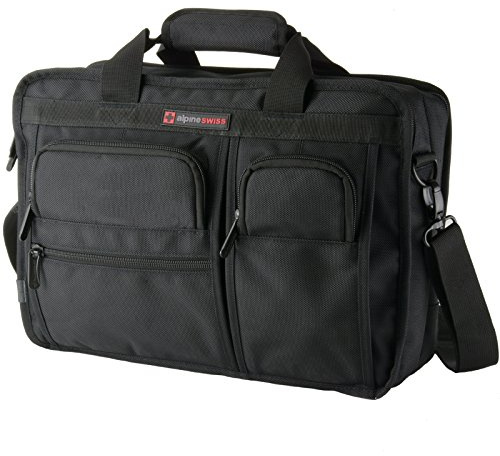 Alpine Swiss Conrad Messenger Bag 15,6 Zoll Laptop Aktentasche mit Tablet-Hülle Schwarz