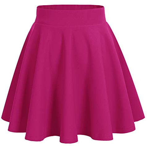 DRESSTELLS Gonna Corta Svasata Mini Gonna da Pattinatrice Versatile Elastica Solida Colore Gonna, Fuschia XL