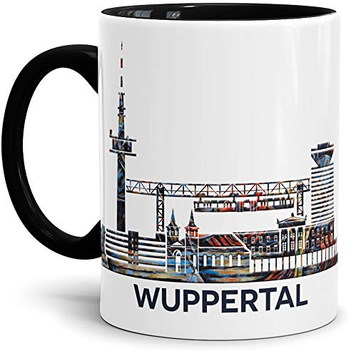 Tassendruck Wuppertal-Tasse Skyline - Kaffeetasse/Silhouette/Becher/Souvenir/Städte-Tasse/Mug/Cup/Beste Qualität - 25 Jahre Erfahrung - Innen & Henkel Schwarz