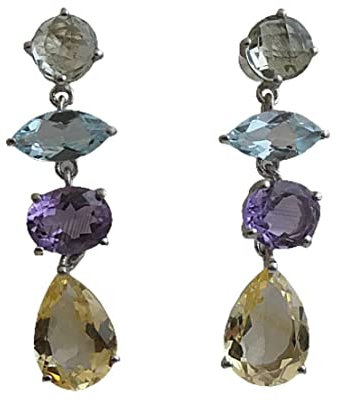 Gruner Amethyst, blautopas, Amethyst und Citrin Erklärung 925 Sterling Silber Post Ohrringe - Natürlicher Edelstein - Geburtstagsgeschenk - Weihnachtsgeschenk - Handgefertigte Geschenkideen für Frauen