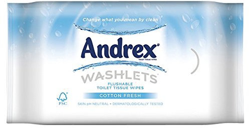 Andrex Washlets Flushable Toilet Tissue Wipes, Classic Clean - Pack of 3 (Total 120 Wipes)
