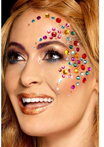 Amakando Schmuck-Steinchen Regenbogen fürs Gesicht / 100 Aufkleber/Originelles Schmink-Zubehör Bunte Klebesteine/Einsetzbar zu Karneval & Sommerfest