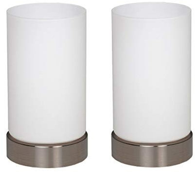 Trango 2er Pack 2017-01-2 LED Nachttischlampe Glas Tischleuchte *Paula* inkl. je 1x E14 LED Leuchtmittel 3000K warmweiß, Lampe, Fensterbank, Tischlampe, Nachttischleuchte für Schlafzimmer