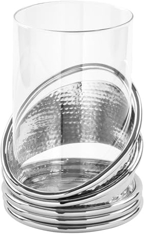 Fink edles Windlicht 25x18 cm aus Glas-Aluminium Kerzenhalter für Stumpenkerzen