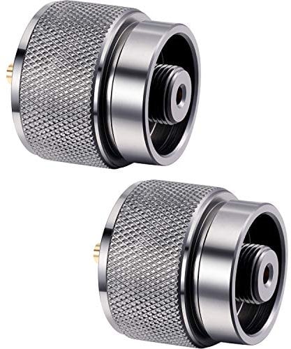 Hotop 2 Stück Campingkocher Adapter 0,5 kg Propan kleiner Tank Eingang EN417 Lindal Ventil Ausgang Outdoor Zylinder LPG Kanister Adapter (Silber)
