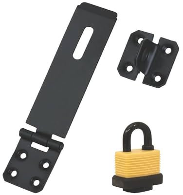 1 Set - Shed Locking Clasp with Weather Proof Padlock Set for Securing Garden Gates, Sheds & External Doors - Black Powder Coated - Hardware Solutions