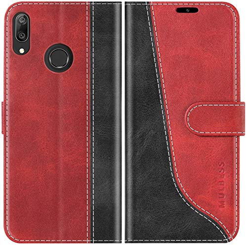 Mulbess für Huawei Y7 2019 Hülle, Handyülle Leder mit Kartenfach, Klapphülle mit Magnetverschluss, Flip Case Etui Handytasche Schutzhülle, Stilvoll Wein Rot