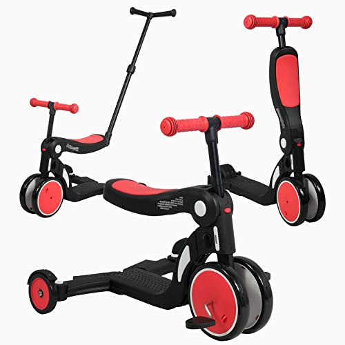 Looping SCOOTIZZ Laufrad, skalierbar, 5 in 1, mit Schiebestange/Baby-Dreirad, mitwachsend/Kinderroller | mit Schubstange, hoch rot