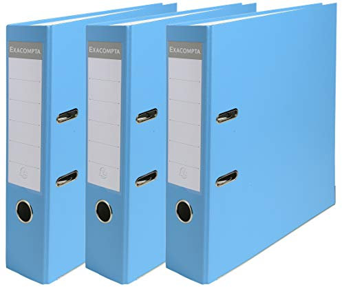 Exacompta 918412SE 3er Pack Kunststoff-Ordner. Made in Germany. Kunststoffbezug außen und Papierbezug innen 8 cm breit DIN A4 MAXI hellblau Ringordner Aktenordner Briefordner Büroordner