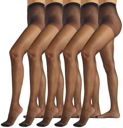 PACK 5 par genomskinliga strumpbyxor, vardagsbyxor, hudstrumpbyxor, 20 DEN tights | svart, hud | S, M, L, XL | tillverkad i Italien