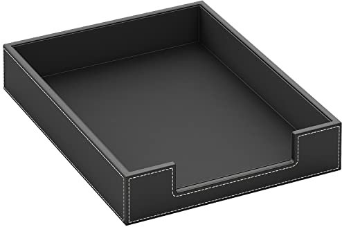 THIPOTEN Leather Letter Tray, Elegant Desk Organizer for Office Supplies, Mail, Paper, File, Magazine, Perfect Office Organization for Desktop(Black)