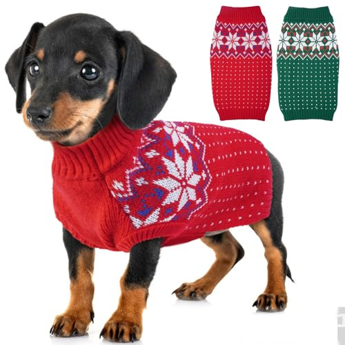 KATZINST Hundepullover Kleine Hunde, Weihnachtspullover Hund, Hundepullover Fleece Weihnachten, Pullover für Französische Bulldogge Dackel Chihuahua Yorkshire, Rot XS