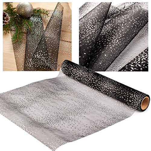 alles-meine.de GmbH Tischläufer/Tischdecke - Glitzer & Silber + schwarz - 4 Rollen - JE 30 cm x 500 cm - Weihnachten - Deko Stoff - Dekostoff - Metall - festlich Weihnachtsdeko..