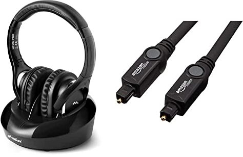 Meliconi HP600 Pro Cuffia TV Wireless Universale, Con base di ricarica ed ingresso audio analogico e digitale, Nero & Amazon Basics Cavo audio ottico digitale Toslink, 3 m