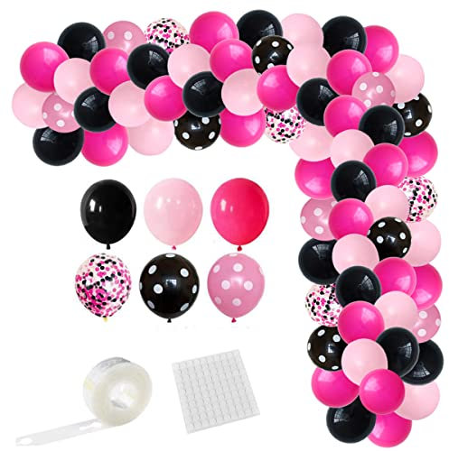 Kit per arco con ghirlanda di palloncini rosa, rosso, nero, rosa, 122 pezzi, rosa acceso, con coriandoli neri, per dolci 16 ragazze, compleanno, matrimonio, baby shower, fidanzamento, San Valentino