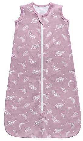 Owlivia Baby Organic Cotton Wearable Blanket 0.5 Tog & 2.5 Tog Unisex Sleeping Sack with 2-Way Zipper, Boys Girls Swaddle Blanket Infant Sleeping Bag (0.5 Tog Feather Mauve, 3-12 Months)