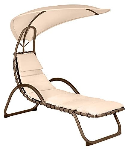 Hortan Lettino Sdraio Prendisole Con Cuscino Imbottito, Seduta Ergonomica, Tetto Parasole e Telaio In Acciaio, Per Arredo Giardino, Terrazzo e Piscina