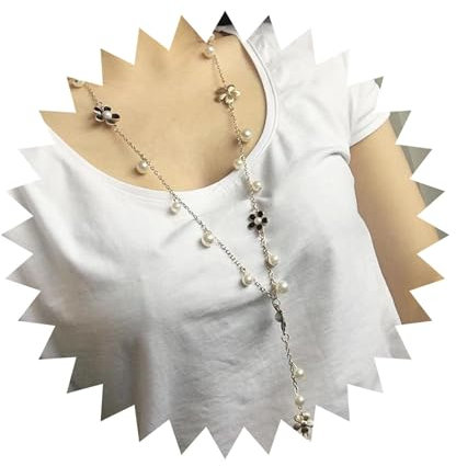 Aneneiceera Boho Quaste Perle Anhänger Lange Halskette - Retro Große Perle Schwarz Blume Pullover Kette Gold Einfach Y Silber Kette Handgefertigt Hochzeit Zubehör Geschenk