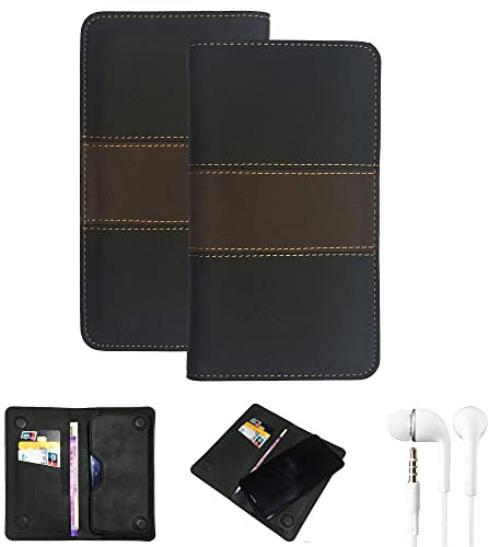 K-S-Trade Housse pour Wiko T50 Etui Mobile + écouteurs Compatible avec Wiko T50 Couvercle Portefeuille Coque De Protection Housse P. Téléphone Portable Pouchette Couverture en Cuir Artificiel Brun,