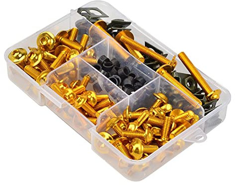 Torcarvh Motorrad Verkleidung Schrauben Kit Schrauben 177 Stück Karosserie Schrauben Mutter Ersatz CNC Legierung M6 M5 Motorräder Bolzen Clip Mutter für Motorrad Auto Zubehör (177 PCS-Gold)