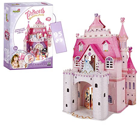 Puzzle 3D Chateau Princesse - Princess Birthday Party | Puzzle 3D Enfant 5 Ans ou Plus | Puzzles 3D avec 524 Autocollants | Puzzles 3D 95 Pièces | Rose