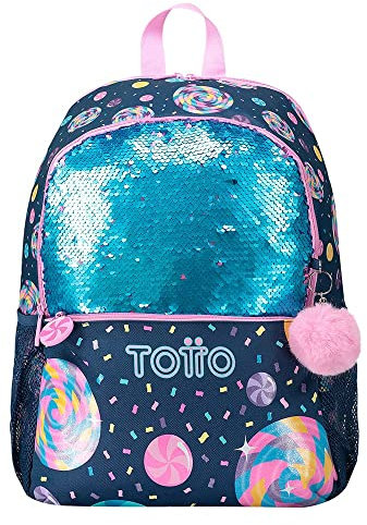 TOTTO Mädchen Großer Schulrucksack mit Süßigkeiten und Lutscher-Sweet Candy Rucksäcke, blau, S