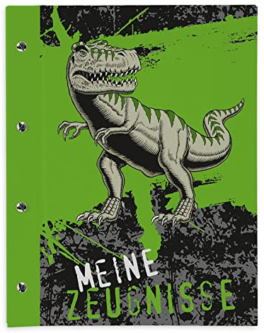 itenga Zeugnismappe mit Buchschrauben erweiterbar für Kinder Jugendliche Erwachsene Mädchen Jungen Schüler (T-REX Dinosaurier)
