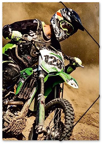 itenga Zeichenmappe DIN A3 mit Motiv - Gummizugmappe Sammelmappe - für Kinder Jugendliche Schüler Mädchen Jungen (Motocross - A3)