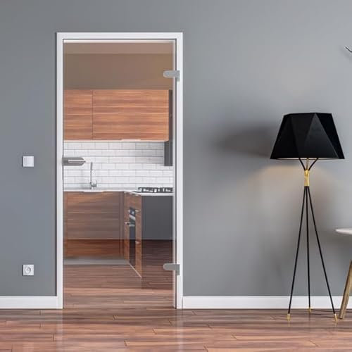 Glastür Ganzglastür Drehtür aus ESG-Glas Sadora ® in Klarglas (K) 834x1972 mm (BxH) für Studio Griff und Studio Bänder
