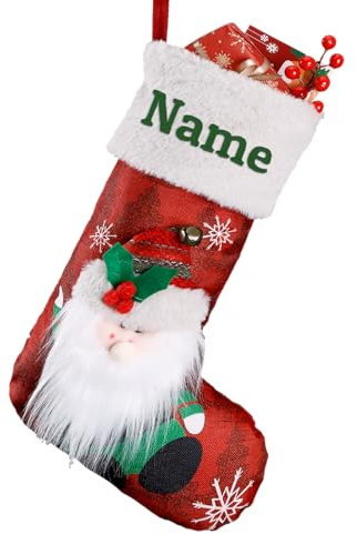 iDIY Personalisierte Nikolausstrumpf mit Namen Kinder - Individueller Name, Baumwolle & Leinen, Weihnachtsstrumpf Personalisiert - 3D Gnom