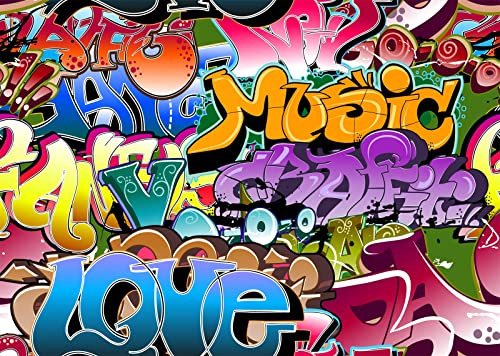 BELECO 3x2m Stoff-Graffiti-Hintergrund, 80er-90er-Jahre-Hip-Hop-Themen-Party-Dekorationen, Hintergrund, Graffiti-Hip-Hop-Hintergrund, Urban Street Art Graffiti-Geburtstagsparty-Dekoration