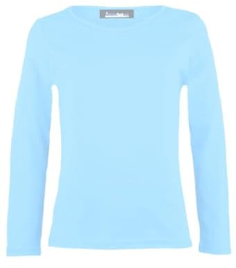 Girls Plain Tops Long Sleeve Basic Stretch Round Neck T-Shirt School Tee Top Sky Blue 11-12 Years