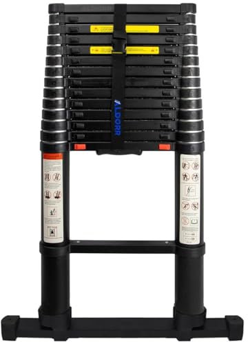 ALDORR Professional 17FT / 5.2M Telescopic Ladder Made Aluminum - with Telescopic Stabilization Bar - Load Capacity up to 150kg - Soft-Close System - Safe and Reliable (EN131)