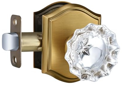 Dllween Antique Brass Door Knob, Crystal Glass Door Knob for Interior Passage and Closet
