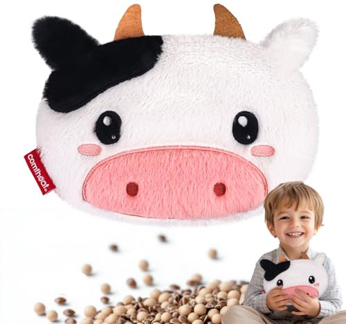 Comfheat Cow Microwave Heating Pad for Pain Relief, Unscented Microwavable Heating Pads Stuffed Animal for Cramps, Neck Shoulder, Muscles, Natural Small Heat Pack Moist Heat with Washable Cover