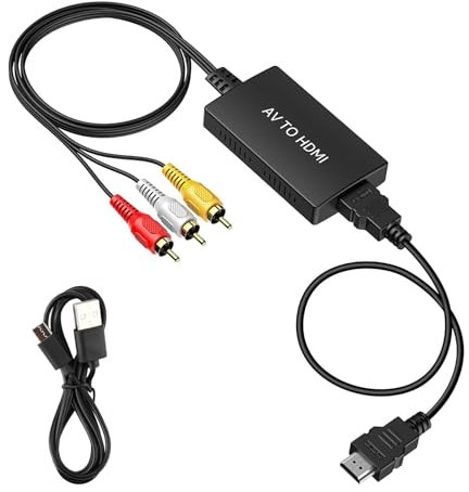 Adaptador AV a HDMI, RCA a HDMI, RCA a HDMI, 1080P compuesto CVBS AV a HDMI Video Audio adaptador con cable HDMI, compatible con PAL/NTSC, compatible con PS2, Xbox, SNES, N64, VHS/VCR, reproductor de