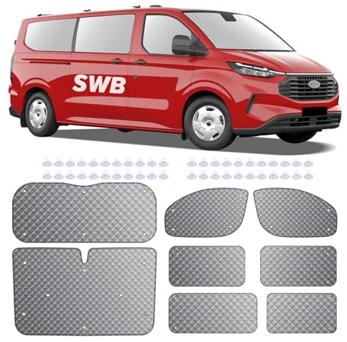 MaxEarn 8 piezas de juego de persianas térmicas internas para Ford Transit Custom SWB, cubierta de protección para ventana delantera, protector solar de lujo, cubierta de protección UV para el verano