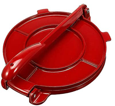 Homoyoyo Tortilla Presse 20cm Aus Edelstahl – Robuste Taco Presse in Rot Für Perfekte Tortillas - Roti Und Chapati – Ideal Für Mexikanische Küche Und Mehr - Einfach Zu Bedienen