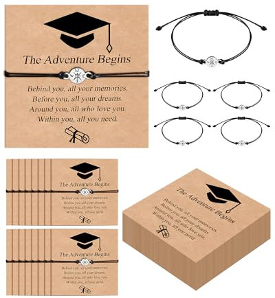 YELUWA 30 Pcs Abschluss Geschenk für Ihn/Sie, 2025 College Master Doktor Hochschulabschluss Armband Das Abenteuer Beginnt Kompass Armband für Klassenkameraden Freund Sohn Tochter Mädchen