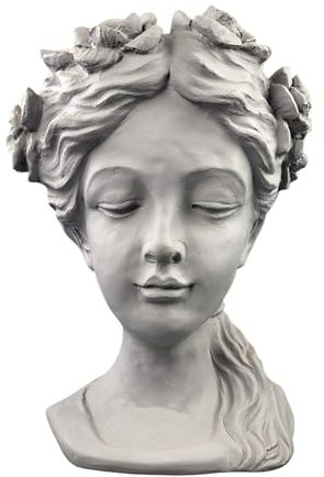 Schwere Gartenfigur, Gartenstatue mit Blumentopf Vogeltränke (630-16) Römische Skulptur Steinfigur Steinbüste Dekofigur Griechische Statue aus Steinguss für Außenbereich, Wetterfest Gartendekoration